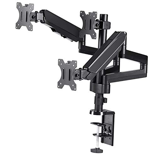 TechOrbits Triple Monitor Mount – Three Arms Computer Screen Stand – Full Motion Articulating Gas Springs for 3 Screens – Universal Fit for 13″ – 27″ Screens