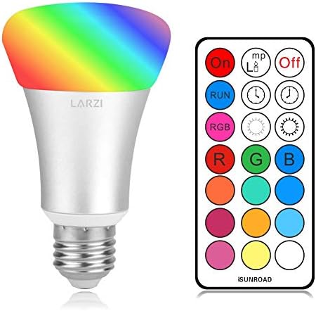 LARZI LED RGB+ White Light Bulb with Remote Controller, E26 10W Dimmable Color Changing Light Bulbs 12 Colors with Memory Function and Wall Switch Control
