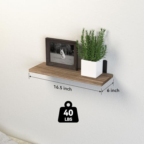 LBOYLOVE® 3 Pcs Floating Wall Shelves, 16.5*5.5 Inches Wooden Floating Shelves for Wall Decor, Photos & Display, Wall Mounted Shelves with Metal Brackets for Bedroom, Living Room, Bathroom (Woodgrain)