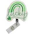Lucky Rainbow Badge Reel, Retractable St Patrick's Day ID Holder, Green Shamrock Name Tag Clip (belt clip)