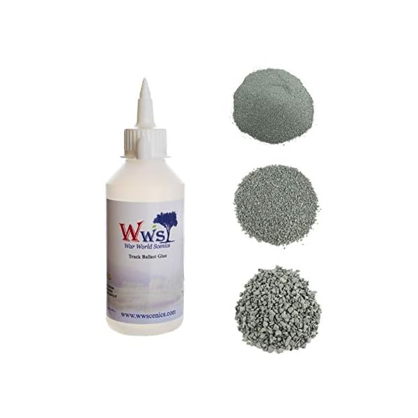 War World Scenics 3 x Gemischte Größe Dunkelgrau Schotter & Gleisschotterkleber Set für Modellbahn