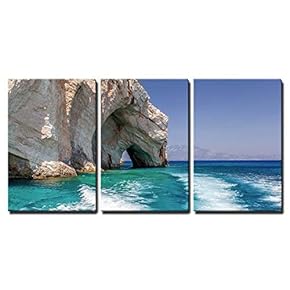 3 Piece Canvas Wall Art - Blue Caves on Zakynthos Island, Greece - Modern Home Art Stretched and Framed Ready to Hang - 16"x24"x3 Panels
