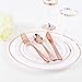 Supernal 60pcs Rose Gold Plastic Dinnerware Set Includes Rose Gold Plastic Plates and Disposable Silverware,Disposable Party Plates and Flatware Service for 12 Guest,Perfect for Birthday,Party,Wedding