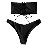 ZAFUL Women's Bathing Suit Adjustable Back Lace-up Bandeau Bikini Set