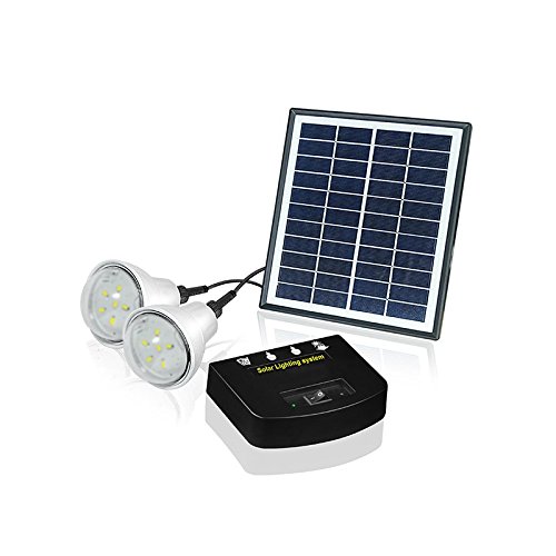 Upeor 4W Solar Panel Lighting Kit, Solar Home Lighting System, USB Charger with 2 LED Light Bulb for Home, Countryard, Outdoor Camping, Fishing, LED Emergency Security Lighting