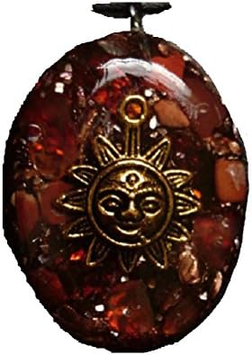 Blazing Sun - Orgone Energy Pendant - Carnelian, Amber, Clear Quartz, Red Jasper (Black Cord)