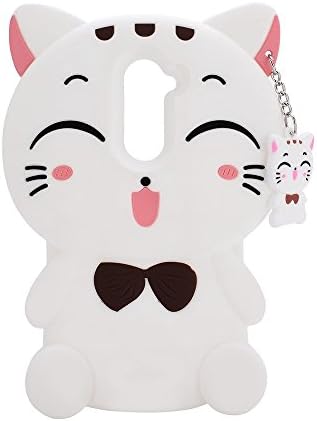 ZTE Carry Z981 Case,ZTE ZMAX Pro Case,zhimin 3D White Lucky Fortune Cat with Cute Bow Tie Silicone Rubber Phone Case Cover for Zte Zmax Pro Cases Z981