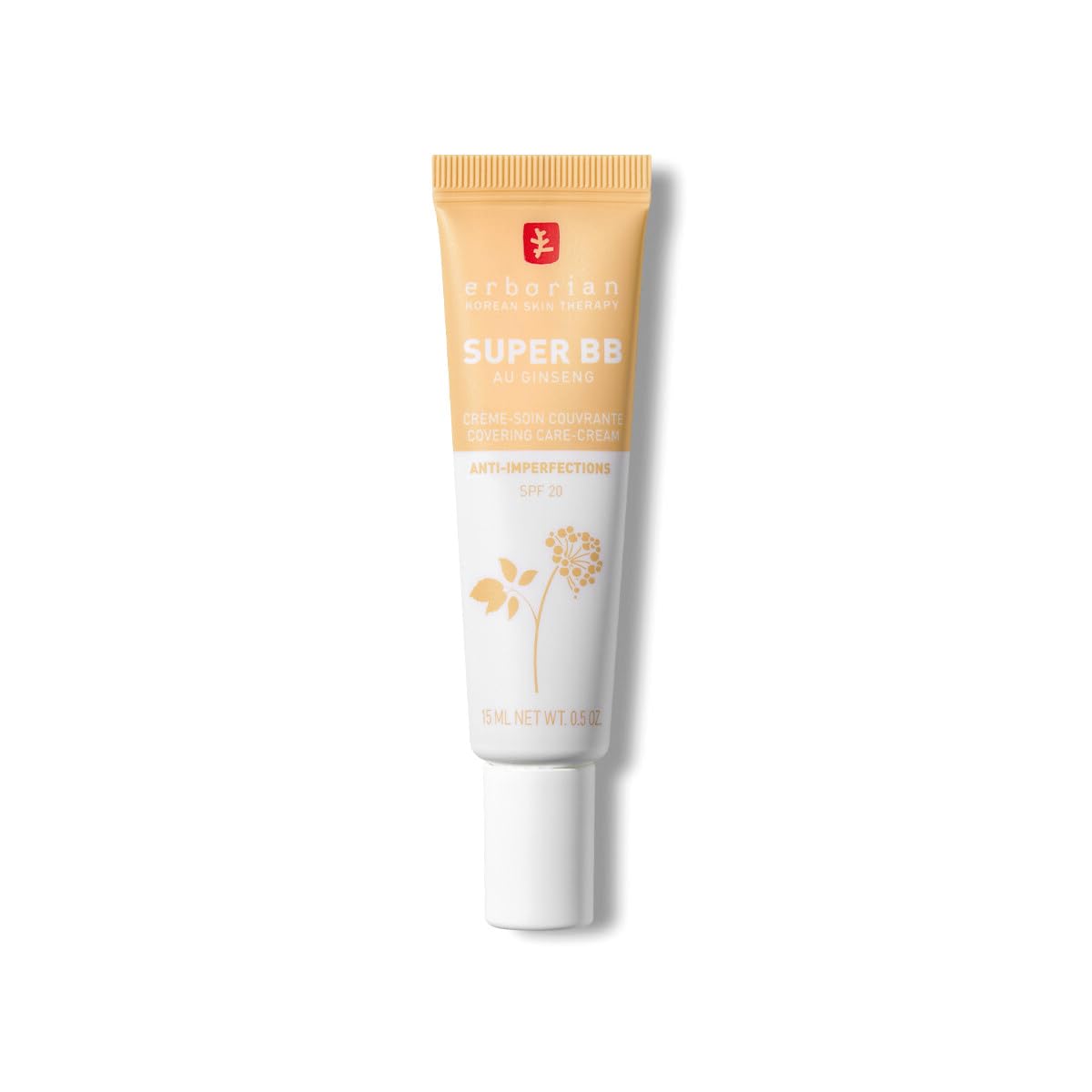 Erborian - Super BB Cream with Ginseng - High Coverage Tinted Face Care Anti-Imperfections - Complexion Corrector and Perfecter - Sun Protection SPF 20 - Korean Cosmetic - Nude 15ml