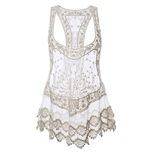 Colorful House Women's Lace Crochet Beachwear Dress Bikini Swimsuit Cover up, Beige
