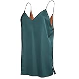 Beshiny Women's Soft Casual Strap Loose V Neck Camisole Tank Top - 4 Colors (Medium, Dark green)
