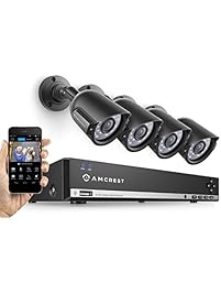 Amcrest 960H Video Security System Four 800+TVL Weatherproof Cameras, 65ft Night Vision, 984ft Transmit Range, 500GB HDD