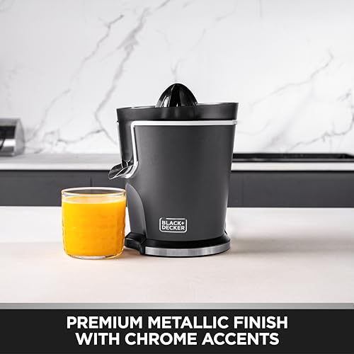 BLACK+DECKER Premium Stainless Steel Citrus Juicer, 100W Powerful Motor, Anti-Drip Spout, Pour-into-Glass Design, Dishwasher Safe, Premium Metallic Finish, Anti-Slip Rubber Feet | SSCJ165-B5