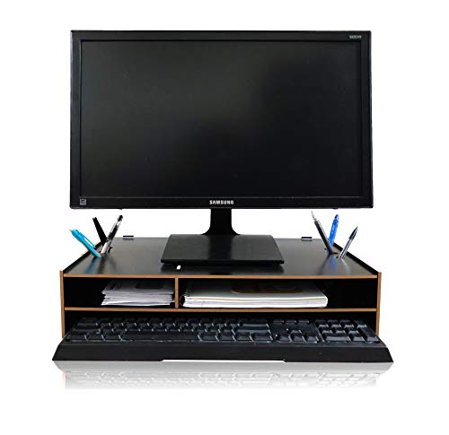 Organize Fun Computer Monitor Stand, Laptop Monitor Riser and Desk Organizer with Adjustable Heights and Angles. A Desk Essential for Home, School and Office. (Black, Small)