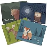 Woodland Animal Thank You Cards - 12 Recycled Cards and Envelopes - 6 Unique Note Card Designs - Made in USA