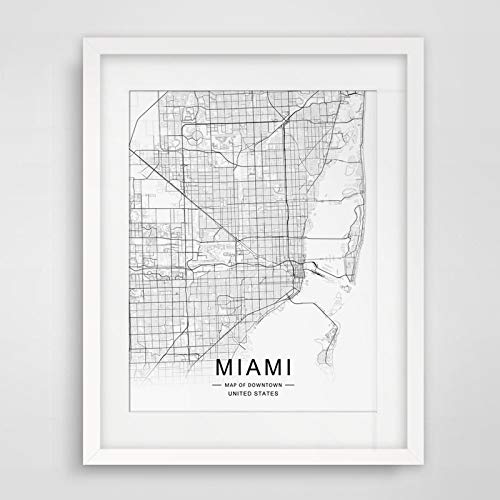Miami Map, Office Map Art, Map of Downtown, Miami Wall Art, Street Map