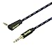 6ft 3.5mm Aux Cable iKross Angled 3.5mm M/M Jack Braided Sleeve Jacket Stereo Auxiliary Audio Cable with 90 degree Angled - Black / Blue