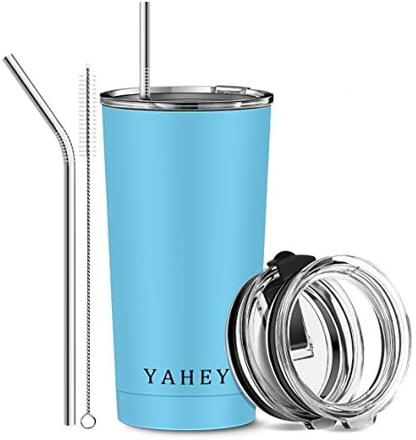 YAHEY Insulated Tumbler 20 Oz 18/8 Stainless Steel Travel Mug Keep Hot or Cold for Hours BPA Free Double Wall Vacuum Insulated Coffee Thermos with 2 Lids & Reusable Straws
, YH Blue