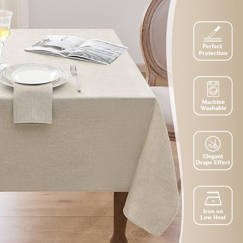 Softalker Cream Table Cloth Rectangular 140x200 cm Faux Linen Wipeable Tablecloths Water Resistant Dining Table Cover Elegant for Coffee Outdoor Party Spring Garden Kitchen Small Tabletop Decoration