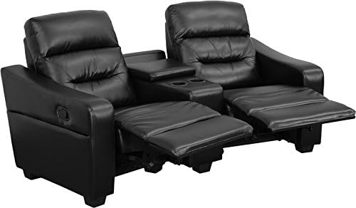 Winston Direct Cinema Series 2-Seat Reclining Black Leather Theater Seating Unit with Cup Holders