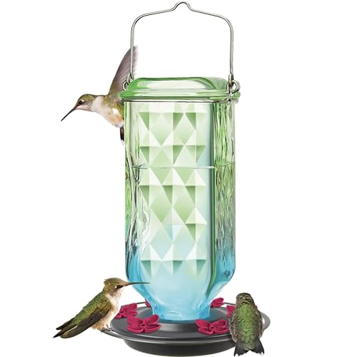 Seafoam Ombre Column Gravity Glass Hummingbird Feeder for Outdoor Décor, 23 oz…