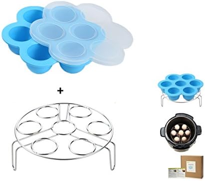 Egg Bites Molds for Instant Pot Accessories by ULEE - Fits Instant Pot 5/6/8 qt Pressure Cooker, Both the Tray and Lid Made of Silicone, Stainless Steel Egg Steam Rack Included (Blue)