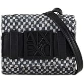 Armani Exchange Women's Small Tri Fold Snap Wallet, White/Blue, One Size