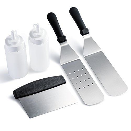 Owlike Blackstone Griddle Accessories Griddle Spatula Kit Tool Set, Griddle Cooking Set- 2 Spatulas 1 Chopper Scrapper And 2 Bottles, For Kitchen Flat Top Outdoor Griddle Cooking Camping Tailgating