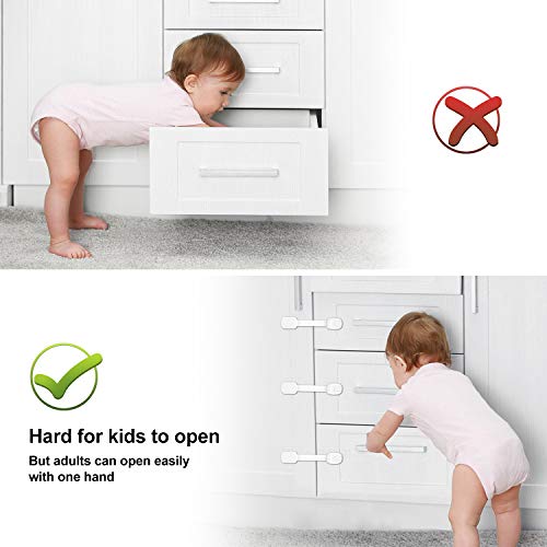 Cabinet Locks Child Safety Strap Locks (4+10 Pack) Adjustable Baby Locks for Cabinets, Fridge, Drawers, Dishwasher, Cupboard, Oven, No Drilling Needed