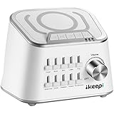 Ikeepi Sleep Therapy Sound Machine Relaxing Sound Machine Adjustable White Noise Machine Multi-Functional Loudspeaker with 10 Natural Sound Modes, White