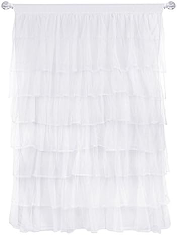 Jody Clarke 1 PC White Window Treatment Curtain Crushed Sheer Panel Drape Gypsy Ruffle Style Semi-Sheer Fully Stitched with Rod Pocket for Any Room in 55" Wide x 63" Long