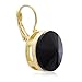 Black Crystal Round Leverback Earrings In Yellow Gold Tone