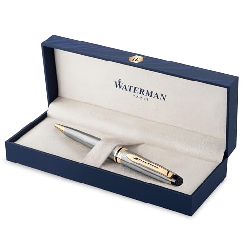 Waterman Expert Ballpoint Pen | Stainless Steel with 23k Gold Trim | Medium Tip | Blue Ink | Gift Box