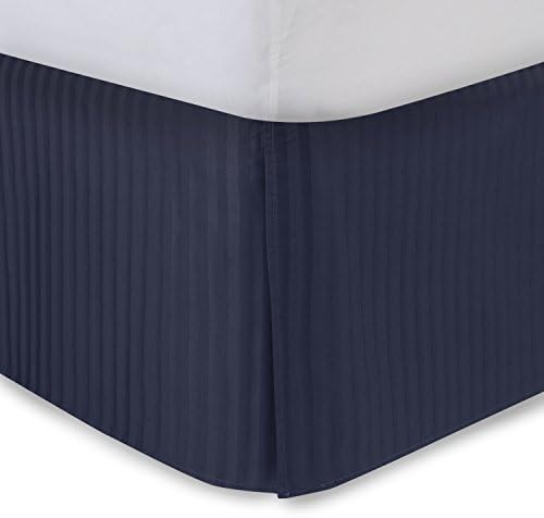 Harmony Lane Tailored Bedskirt with 18" Drop, King Size, Navy Sateen Stripe Bed Skirt with Split Corners (Available in All Sizes and 10 Colors)