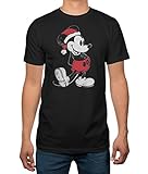 Disney Mickey Mouse Santa Men's T-shirt (X-Large, Black)