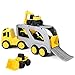 JOYIN 5 Pcs Beach Sand Toy Car Playset with 1 Carrier Truck and 4 Construction Cars, Educational Toy Vehicle for Kids Boys Girls Birthday Gift