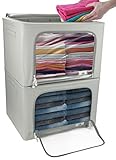 Sorbus Storage Bins Boxes, Foldable Stackable Container Organizer Basket Set with Large Clear Window & Carry Handles, for Bedding, Linen, Clothes (Window Storage Bag - 2 Pack, Gray)