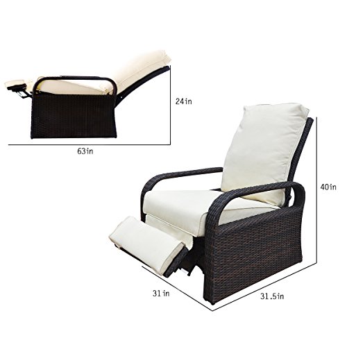 Babylon Outdoor Recliner Wicker Patio Adjustable Recliner Chair with 5.11" Cushions and Ottoman,Rust-Resistant Aluminum Frame,All-Weather Resin Rattan, Brown& Beige - Thumbnail 6