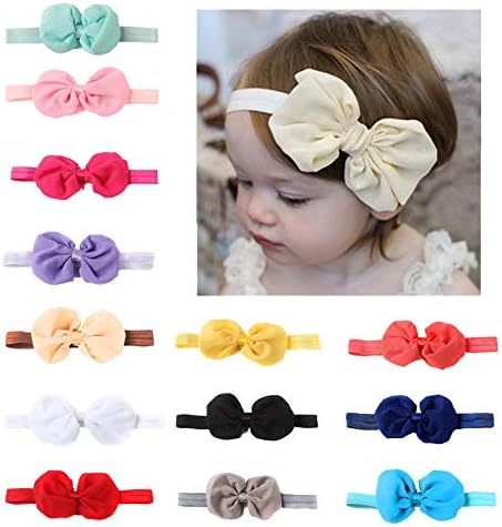 4 inches Chiffon Hair Bows Headbands for Baby Girls Infants and Toddlers 14 pieces