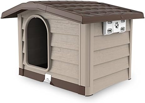 DOG HOUSE BUNGALOW by Bama Pet with Removable Base, Featuring Simple Assembly and Easy Cleaning, Air vent, Indoor and Outdoor Use, Beige, 35x29.5x24.4 Inches