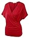 J.TOMSON Women's Batwing Sleeve Surplice Wrap Front Top RED 2XL
