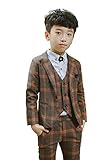 Boys Plaid Suits Formal Dress Blazer Vest Pants 3 Pieces Gray & Navy 2 Colors