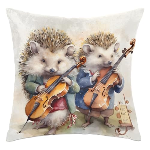 Musical Hedgehogs Decorative Pillow Cover