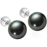 DENGGUANG 18K Gold Black Pearl Stud Earrings for Women, Genuine Tahitian Cultured Pearl Jewelry Gifts for Her 8-9/9-10/10-11mm