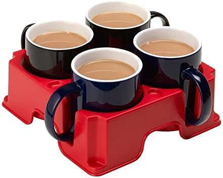Muggi Four Mug &amp; Cup Holder - World's Safest Drinks Tray - Red
