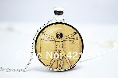 ArtShop Fashion Jewelry Leonardo Da Vinci Pendant The Vitruvian Man Charm With Necklace Silver Plate Glass Cabochon Necklace Christmas gift