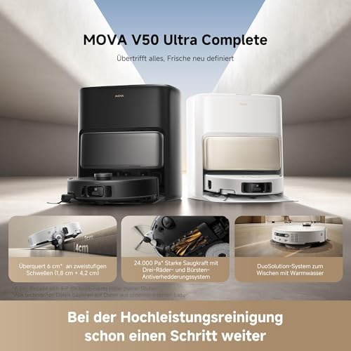 V50 Ultra Saugroboter, 24.000 Pa Saugkraft & Thermo-Wischen, Weiß