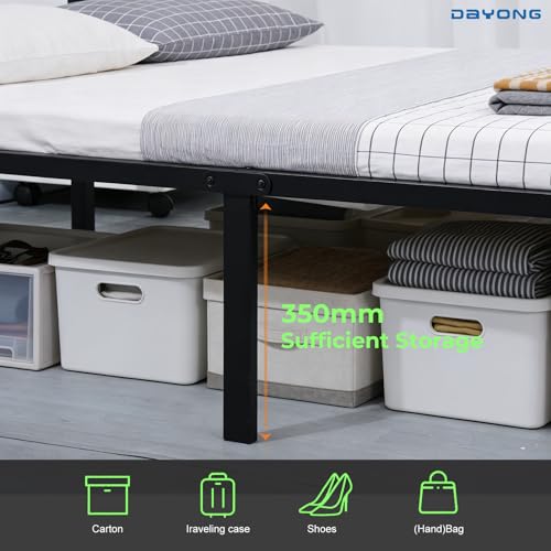 DAYONG Metal Bed Frame, 35.6 cm Tall Platform Bed Frames with Headboard, 600kg Weight Capacity, Single 201.9 x 95.5 cm, Steel Slat Platform, Under Bed Storage, Easy Assembly
