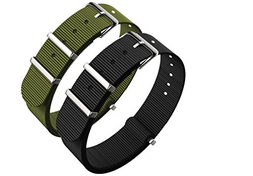 NATO Strap 22mm 2 Color Packs - CACA Nylon Watch Bands Replacement with Stainless Steel Buckle - NATO Strap
