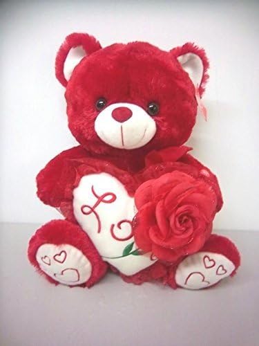 15" Red Valentine Bear with Rose ,Heart &amp; Sound Says "I Love You" with Cute Voice When Its Paw Is Pressed - Best holiday Gifts: for Mom or friends