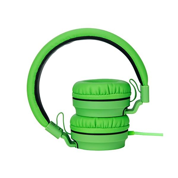 Rockpapa-952-Stereo-Foldable-Headphones-On-Ear-Adjustable-Headband-with-Microphone-for-Kids-Childrens-Adults-Tablet-Computer-Mobile-CDDVD-MP34-Black-Green Rockpapa Kids Headphones, 952 Childrens Headphones, Wired Headphones with Microphone, Foldable, Stereo Sound, 3.5mm Jack…